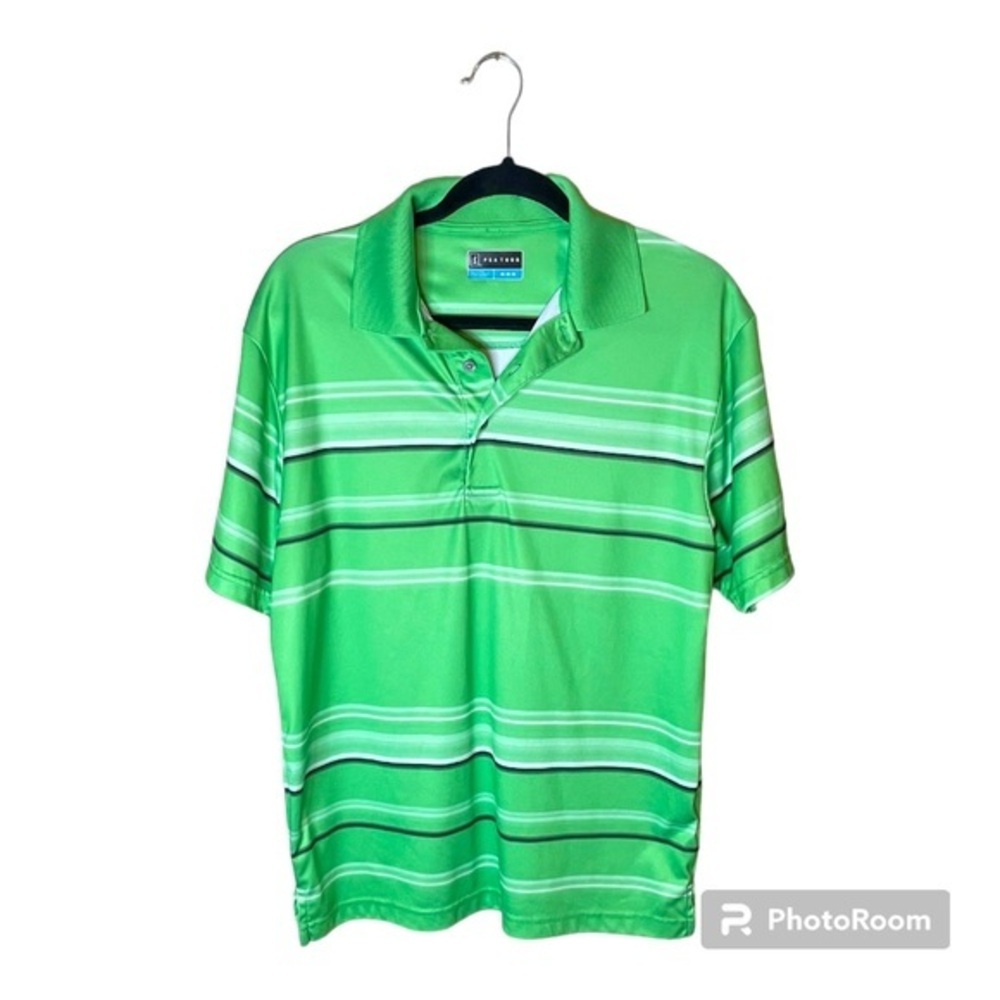 PGA Tour Green Golf Polo with Black and White Stripes Casual Shirt Size Medium